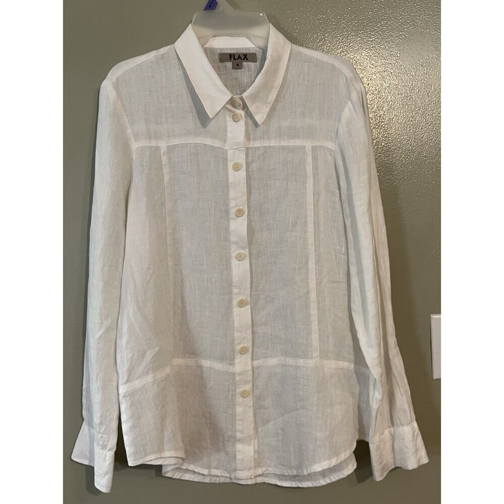 Flax Womens Linen Button Up Blouse Resort Vacation Size S
